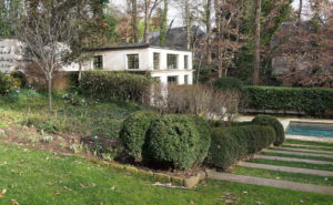 Exterior of a pool house at a private residence in Atlanta, designed by Steven Elmets Architecture