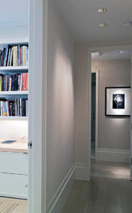 bedroom hall in an art collector's apartment at the Mandarin Oriental in Boston, designed by Steven Elmets Architecture