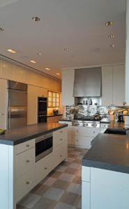 kitchen in an art collector's apartment at the Mandarin Oriental in Boston, designed by Steven Elmets Architecture