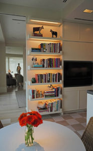 kitchen bookcase in an art collector's apartment at the Mandarin Oriental in Boston, designed by Steven Elmets Architecture