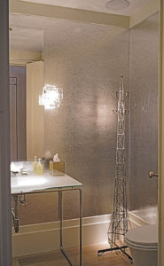 powder room in an art collector's apartment at the Mandarin Oriental in Boston, designed by Steven Elmets Architecture