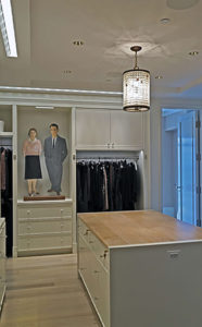 master closet in an art collector's apartment at the Mandarin Oriental in Boston, designed by Steven Elmets Architecture