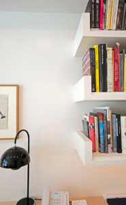 Bookcases for a home office in an art collector's apartment at the Mandarin Oriental in Boston, designed by Steven Elmets Architecture