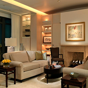 Living room for a private residence in the Mandarin Oriental, Boson designed by Steven Elmets Architecture