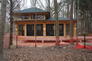 Side view of exercise pavilion designed by Steven Elmets Architecture