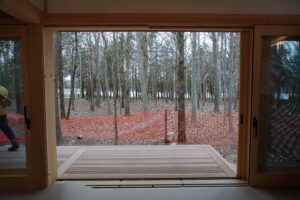 View from inside an exercise pavilion in East Hampton New York by Steven Elmets Architecture