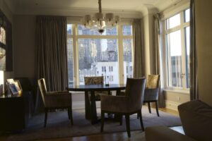 Dining room view in an NYC apartment designed and furnished by Steven Elmets Architecture