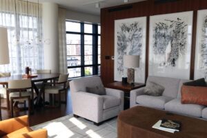 Living room in a Boston apartment designed by Steven Elmets Architecture