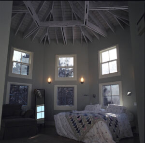 Master bedroom of a private residence in East Hampton designed by Steven Elmets Architecture