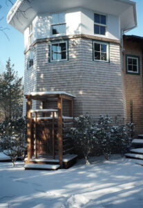 Outdoor shower of a private residence in East Hampton designed by Steven Elmets Architecture