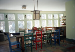 Dining area of a private residence in East Hampton designed by Steven Elmets Architecture