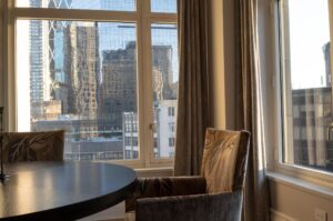 View from dining room at 15 Central Park West in NYC designed by Steven Elmets Architecture