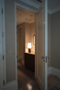 bedroom door in an art collector's apartment at the Mandarin Oriental in Boston, designed by Steven Elmets Architecture