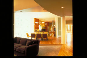 Living room to dining room of a private residence in Atlanta Georgia designed by Steven Elmets Architecture